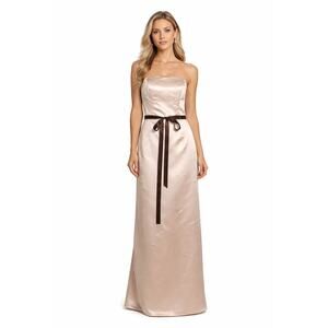 Bill Levkoff Y2K Champagne Satin Strapless Bridesmaid Gown Size 10 NWT